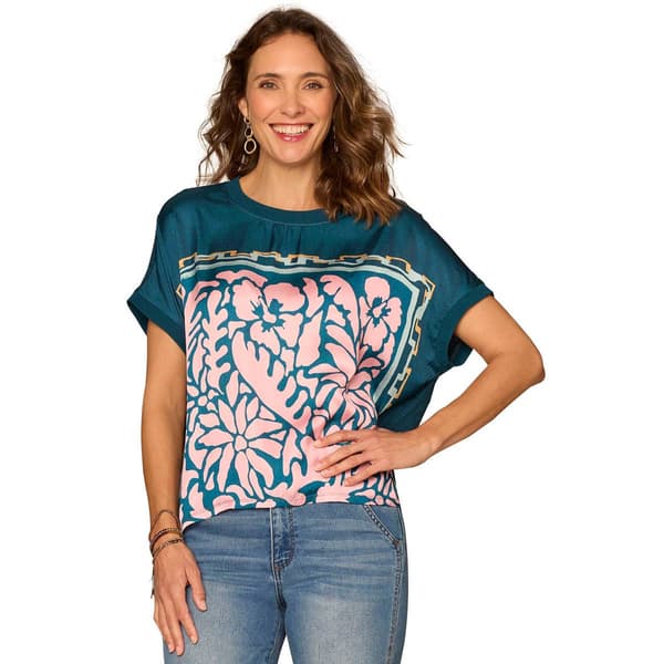 Womens Democracy Extended Short Sleeve Mix Media Top