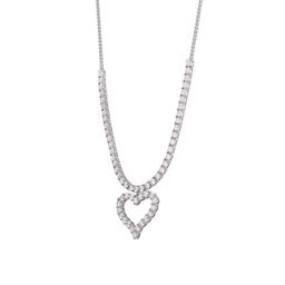 Splendere Rhodium Plated Sterling Silver CZ Open Heart Necklace