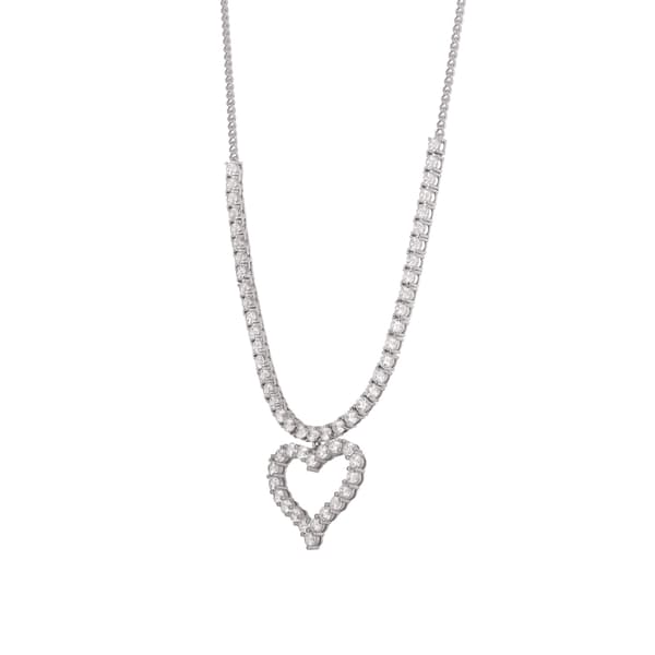 Splendere Rhodium Plated Sterling Silver CZ Open Heart Necklace