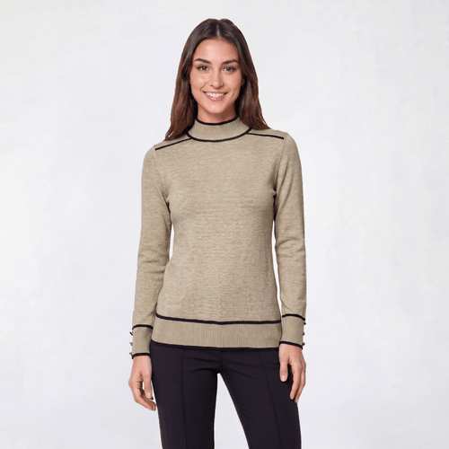 Womens Retrology Mock Neck Sweater with Piping