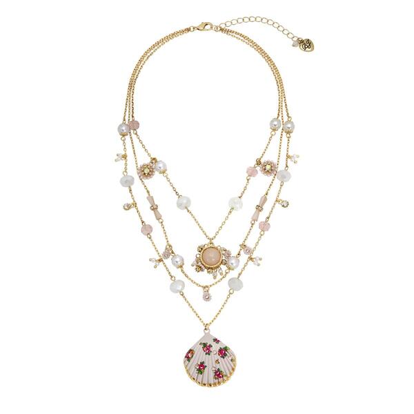 Betsey Johnson Floral Shell Layered Necklace - image 