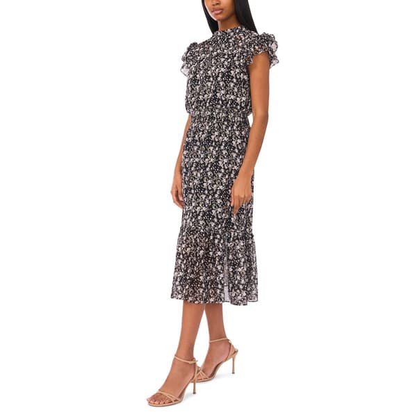 Womens MSK Flutter Sleeve Floral Chiffon Tier Midi Dress