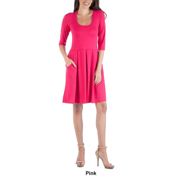 Womens 24/7 Comfort Apparel 3/4 Sleeve Fit & Flare Mini Dress