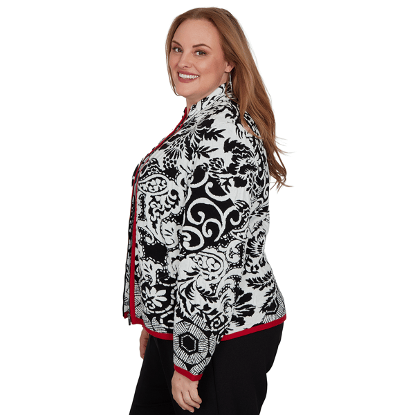 Plus Size Alfred Dunner Dinner Theater Mixed Motif Sweater Jacket