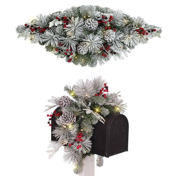 Puleo International Pre-Lit Flocked Decorated Mailbox Cover