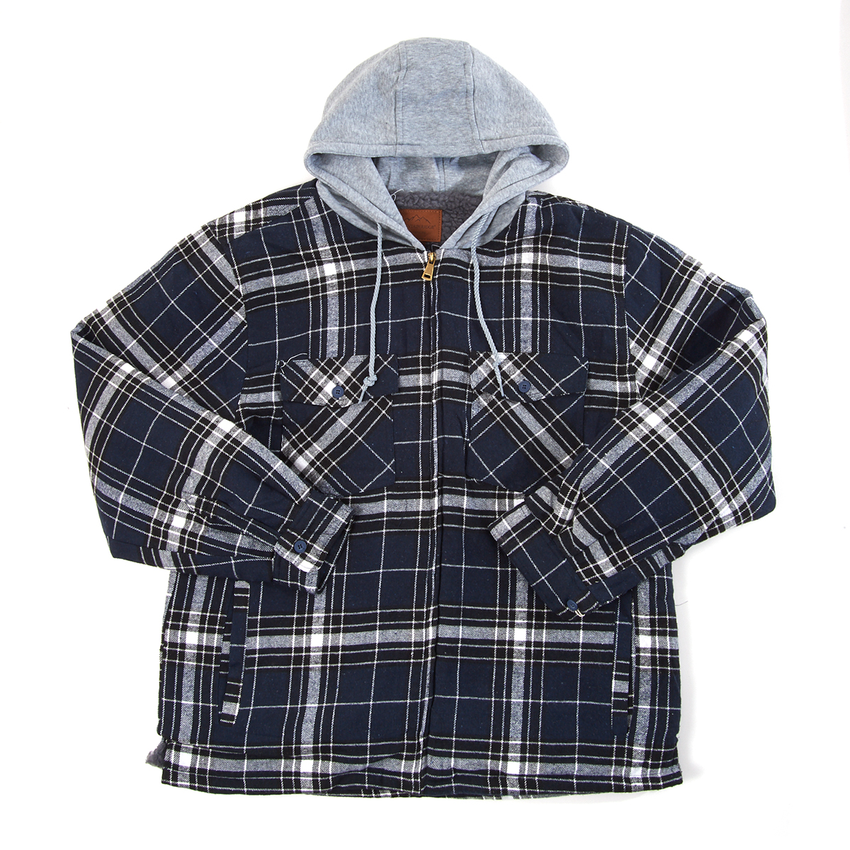 Mens Mountain Ridge Sherpa Lined Hooded Flannel Jacket Navy