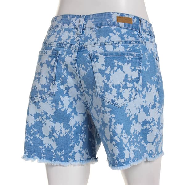 Womens Bleu Denim Denim Floral Stamp Shorts w/Fray Hem