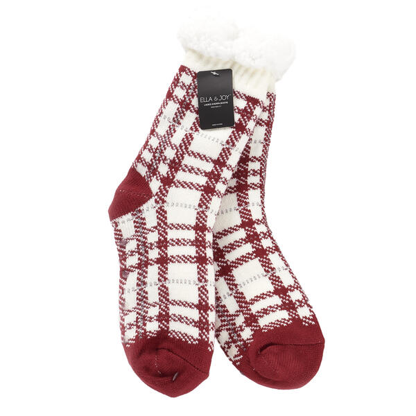 Womens Ella & Joy Plaid Lined Slippers Socks - image 