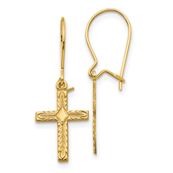 Gold Classics&#40;tm&#41; 14kt. Gold Cross Satin Dangle Earrings - image 