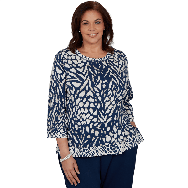 Plus Size Alfred Dunner Good To Go 3/4 Sleeve Abstract Blouse - image 