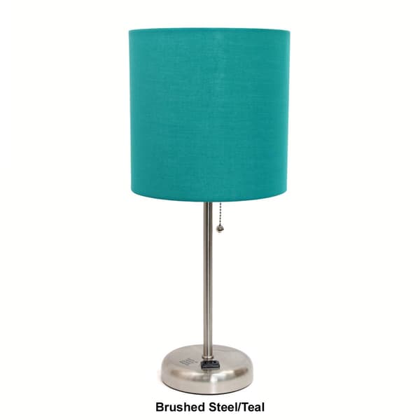 LimeLights White Stick Lamp w/Charging Outlet & Fabric Shade