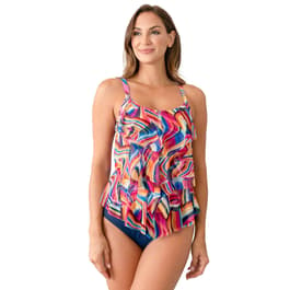 Plus Size Del Raya Sail Away 3-Tier Hanky Tankini Swim Top