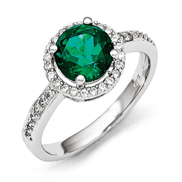 Sterling Silver White & Green CZ Ring - image 