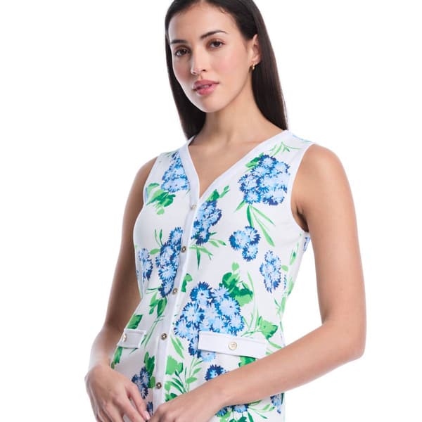 Womens Rafaella® Sleeveless Pom Pom Floral Button Front Blouse