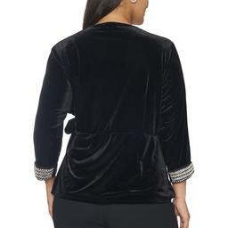 Petite MSK 3/4 Rhinestone Sleeve Velvet Faux Wrap Blouse