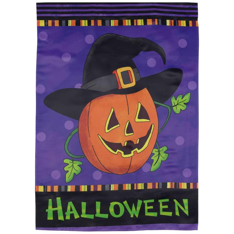 Northlight Seasonal Pumpkin in a Witch Hat Outdoor Garden Flag