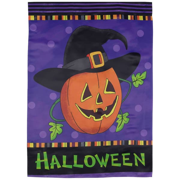 Northlight Seasonal Pumpkin in a Witch Hat Outdoor Garden Flag - image 