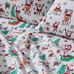 Freshfolds Cotton Santa Joy Holiday 4pc. Flannel Sheet Set