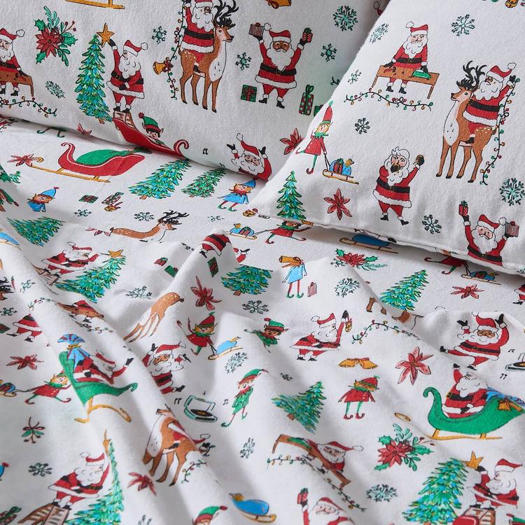 Freshfolds Cotton Santa Joy Holiday 4pc. Flannel Sheet Set