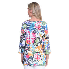 Plus Size Ali Miles 3/4 Sleeve Abstract Burnout Tunic with Pocket