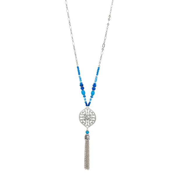 Ruby Rd. Beads Filigree Oval Pendant and Chain Tassel Necklace - image 