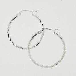 Sterling Silver Diamond Cut Medium Hoop Earrings