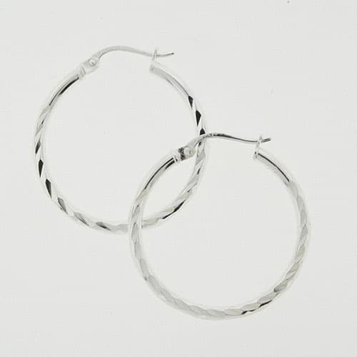 Sterling Silver Diamond Cut Medium Hoop Earrings - image 