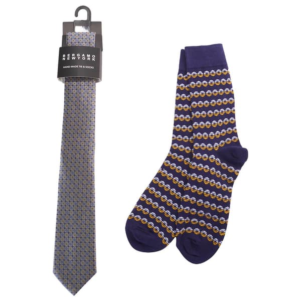 Mens Bergamo Tie/Sock Set - Navy/Gold - image 