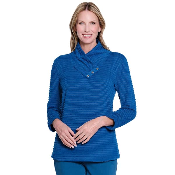 Womens Multiples 3/4 Sleeve Button V Neck Rib Knit Sweater