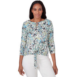 Plus Size Emaline St. Barths Floral 3/4 Sleeve Blouse