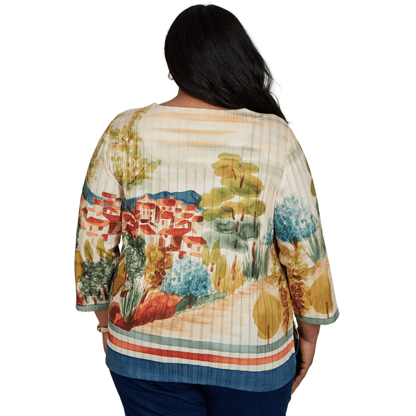 Plus Size Alfred Dunner Tuscany Tuscan Landscape Scenic Blouse