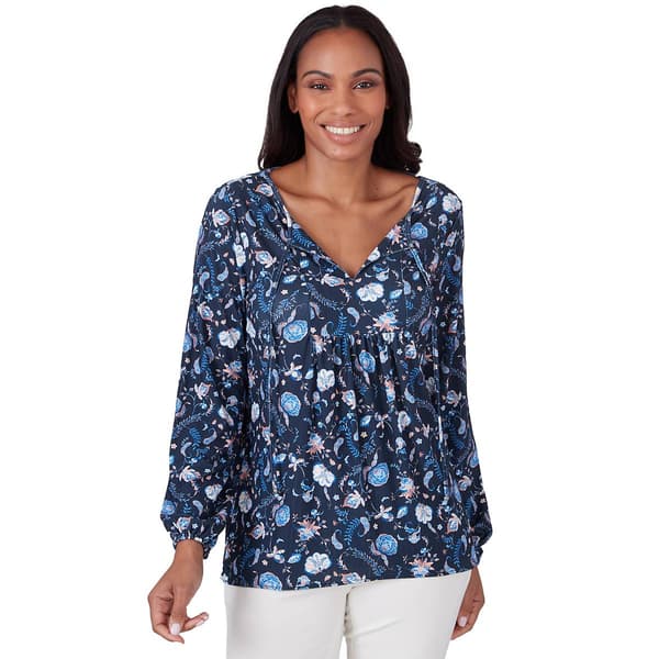 Womens Emaline Anguilla Floral Long Sleeve Blosue - Boscov's