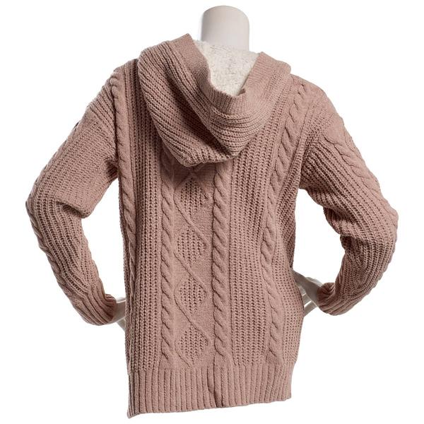 Juniors Derek Heart Matte Chenille Cable Hoodie Cardigan