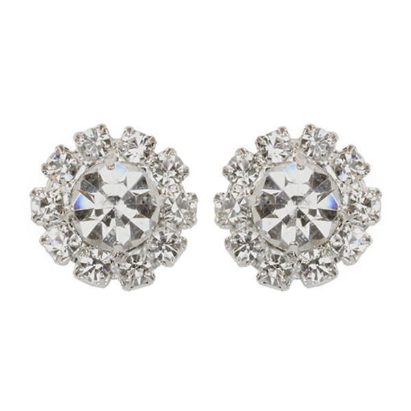 Silver-Tone Faceted Clear Crystal Button Earrings - image 