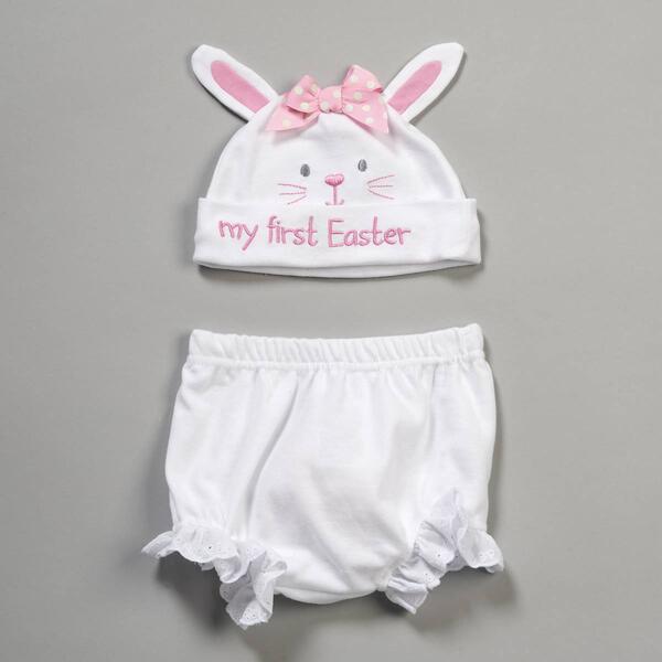 Baby Girl Baby Essentials&#40;R&#41; 1st Easter Hat & Ruffle Diaper Cover - image 