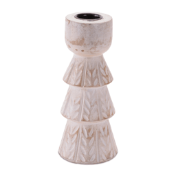 Melrose White Washed Wood Taper Candle Holder - Set of 2