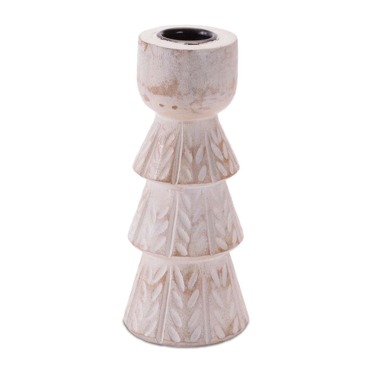 Melrose White Washed Wood Taper Candle Holder - Set of 2