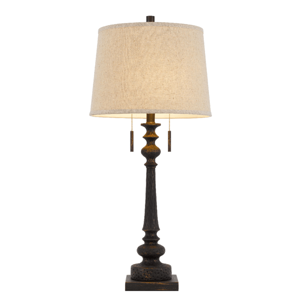 HomeRoots 32in. Charcoal Two Light Table Lamp with Tan Drum Shade - image 