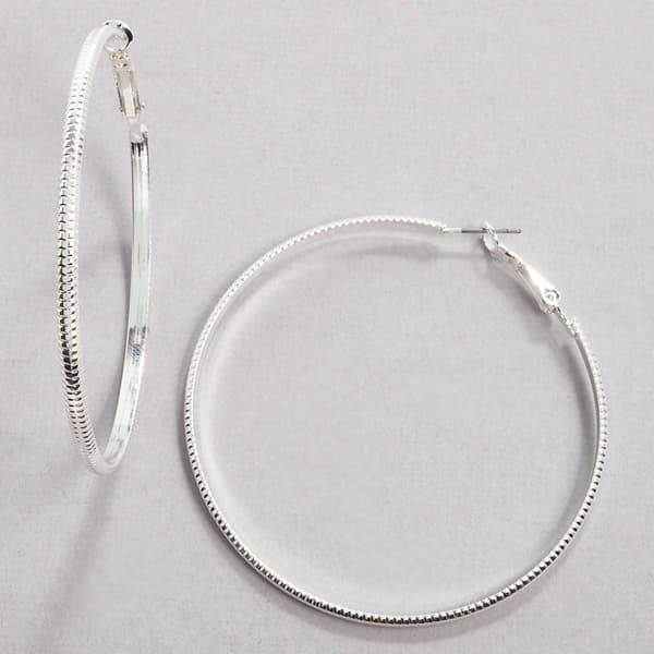 Design Collection Silver-Tone Diamond Cut Textured Earrings - image 