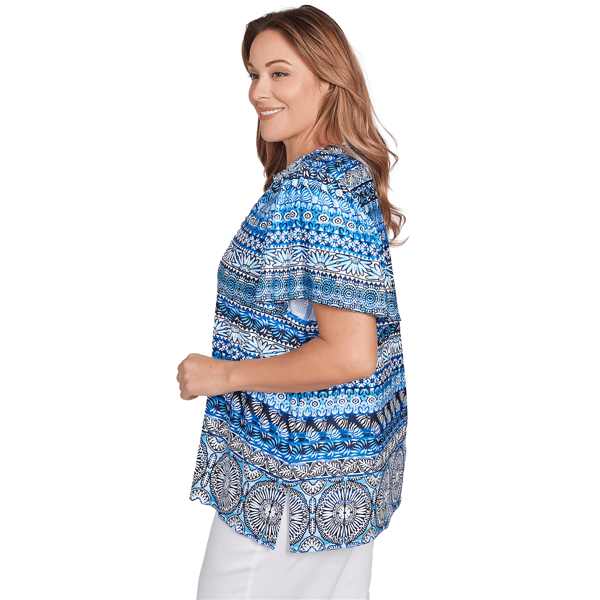 Plus Size Ruby Rd. Tinted Tides Motif Stripe Embroidered Blouse
