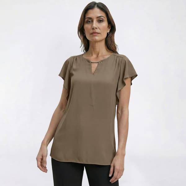 Womens Sara Michelle Ruffle Sleeve Keyhole Neck Dobby Blouse
