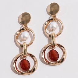 Ashley Cooper(tm) Gold-Tone Link Dangle Pearl & Red Stone Earrings