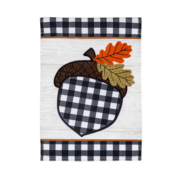 Evergreen Buffalo Check Acorn Garden Burlap Flag