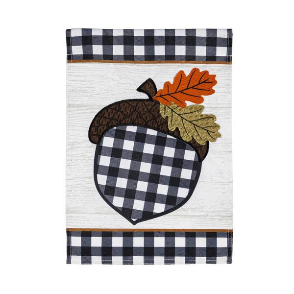 Evergreen Buffalo Check Acorn Garden Burlap Flag - image 