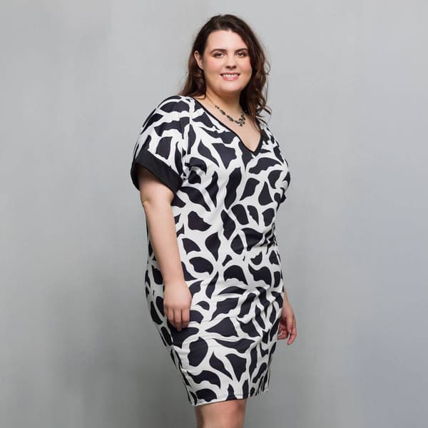 Plus Size 24/7 Comfort Apparel Black & White T-Shirt Dress