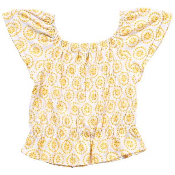 Girls (7-16) Star Ride(R) Ruffle Sleeve Smocked Floral Geo Top