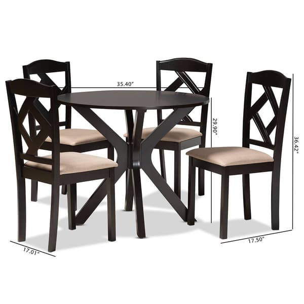 Baxton Studio Carlin Sand Fabric Dark Brown Wood 5pc. Dining Set