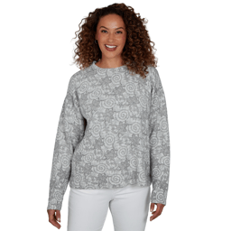 Womens Hearts of Palm Silver Linings Floral Swirl Sweater