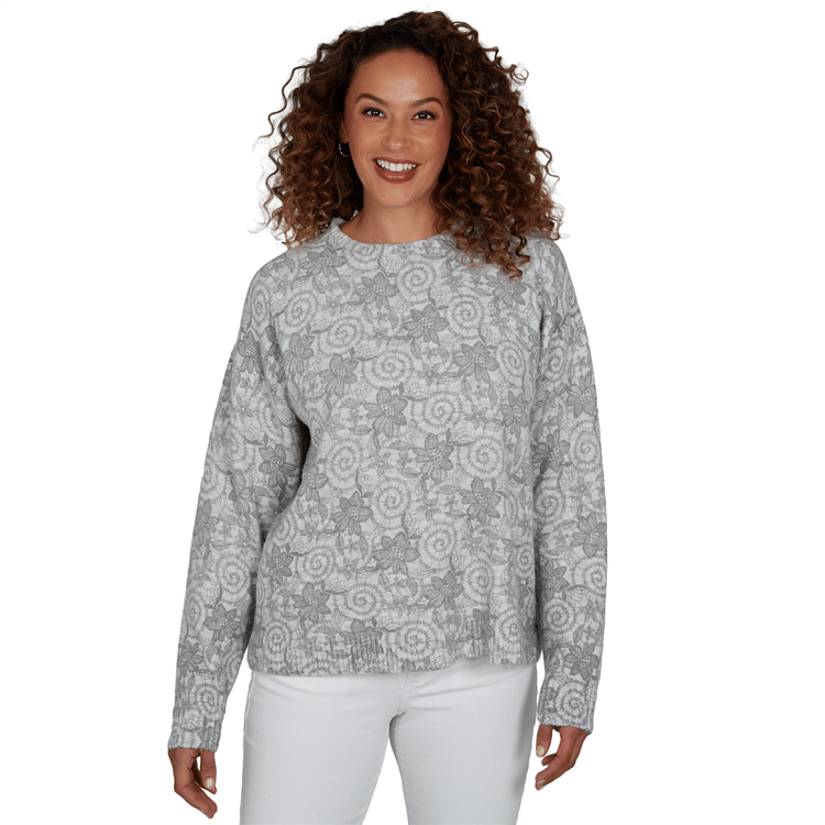 Womens Hearts of Palm Silver Linings Floral Swirl Sweater