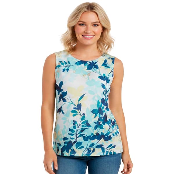 Womens Calvin Klein Sleeveless Ruch Side Branch Leaf Blouse - image 